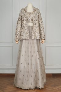 Grey embroidered jacket lehenga set by Payal Singhal (1)