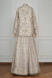 Grey embroidered jacket lehenga set by Payal Singhal (2)