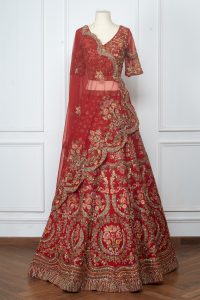 Red embroidered lehenga set by Shyamal & Bhumika (2)