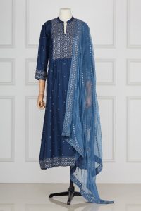 Blue sequin embellished kurta set by Kora (1)