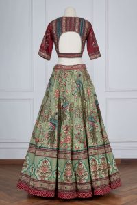 Green floral handpainted lehenga set by Kalista (3)