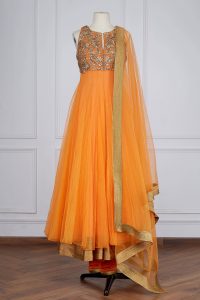 Orange floral embroidered anarkali set by Seema Gujral (1)