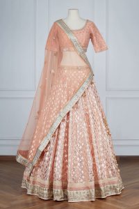 Peach metallic woven lehenga set by Anita Dongre (1)