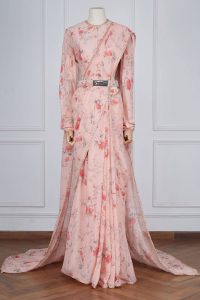 Pink floral printed sari set by Sabyasachi (1)