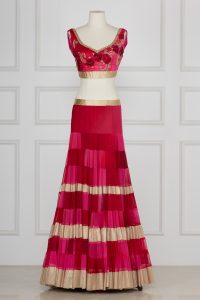 Pink ombre tiered lehenga set by Suneet Varma (2)