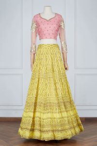 Yellow block printed lehenga set by Astha Narang (2)