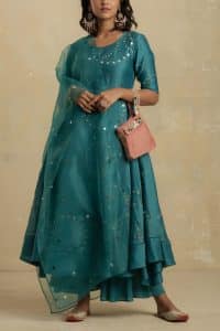 Blue mirror foil anarkali set by Charkhee (1)