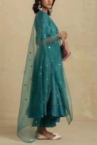 Blue mirror foil anarkali set by Charkhee (3)