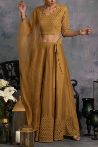 Gold Swarovski cutwork lehenga set by Charkhee (1)