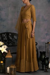 Gold Swarovski cutwork lehenga set by Charkhee (2)