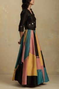 Multicolour colour block lehenga set by Charkhee (2)