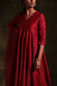 Red Swarovski cutwork anarkali set by Charkhee (2)