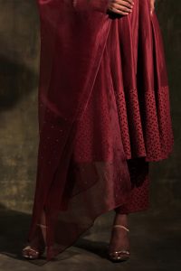 Rust Swarovski cutwork anarkali set by Charkhee (5)