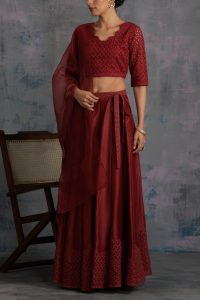 Rust Swarovski cutwork lehenga set by Charkhee (2)