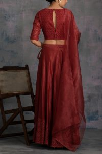 Rust Swarovski cutwork lehenga set by Charkhee (3)