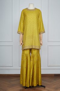 Yellow embroidered sharara set by Lajjoo C (2)