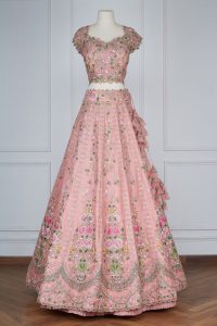 Pink floral embroidery lehenga set by Anushree Reddy (2)