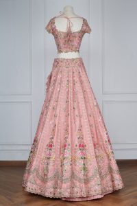 Pink floral embroidery lehenga set by Anushree Reddy (3)