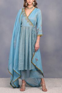 Blue floral embroidery angrakha set (1)