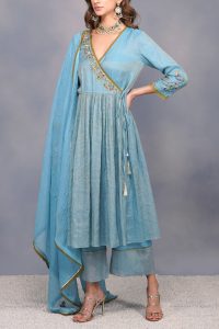 Blue floral embroidery angrakha set (2)