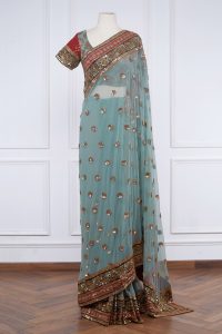 Aqua green sequin embellished saree set (1)