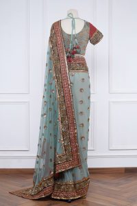 Aqua green sequin embellished saree set (2)