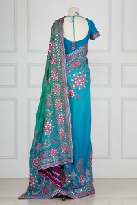 Blue floral mirror embroidered saree set by Abu Jani Sandeep Khosla (3)