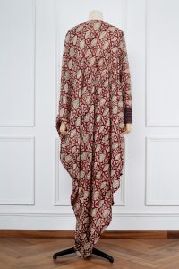 Brown floral block printed kaftan by Punit Balana (3)