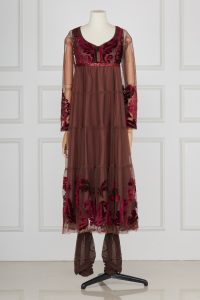 Brown patchwork tiered anarkali set by Suneet Varma (2)