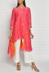 Fuchsia pink striped kurta set (1)