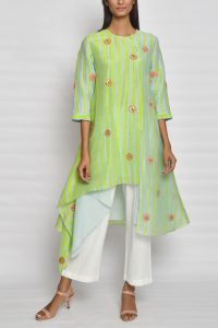 Lime green striped kurta set (1)