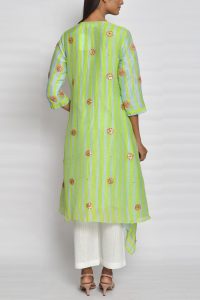 Lime green striped kurta set (2)