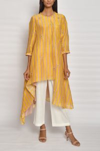 Mustard striped kurta set (1)