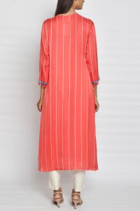 Red striped appliqued kurta (2)