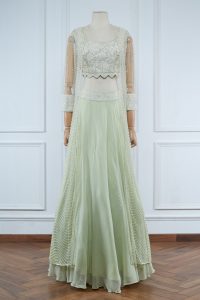 Green floral embroidered lehenga set (1)