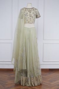 Green floral embroidered lehenga set (1)