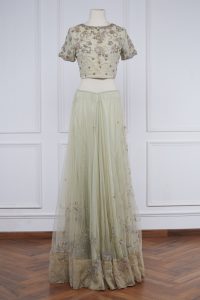 Green floral embroidered lehenga set (2)