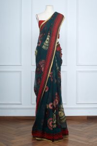 Green floral printed saree set (2)