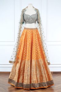 Orange woven benarasi lehenga set (2)