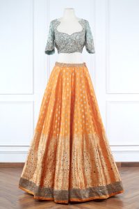 Orange woven benarasi lehenga set (3)