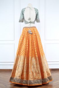 Orange woven benarasi lehenga set (4)