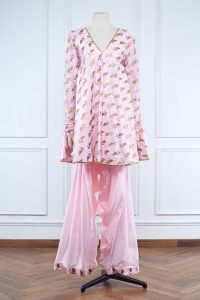 Pink leaf foil printed kurta set (2)