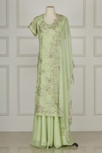 Green floral embroidery kurta sharara set by Surekha Jain (1)