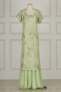 Green floral embroidery kurta sharara set by Surekha Jain (2)