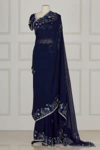 Navy blue floral embroidered saree set by Radhika Naik (1)