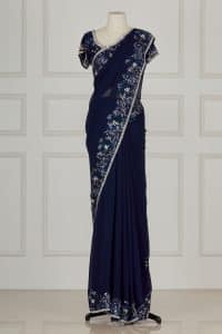 Navy blue floral embroidered saree set by Radhika Naik (2)