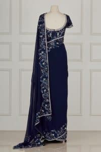 Navy blue floral embroidered saree set by Radhika Naik (3)