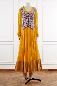 Yellow embroidered jacket and anarkali set (1)