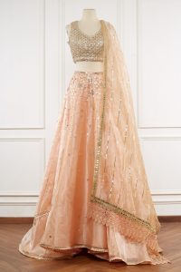 Peach mirror and sequin lehenga set by Nitya Bajaj (1)