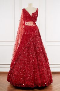 Red embellished lehenga set by Seema Gujral(1)